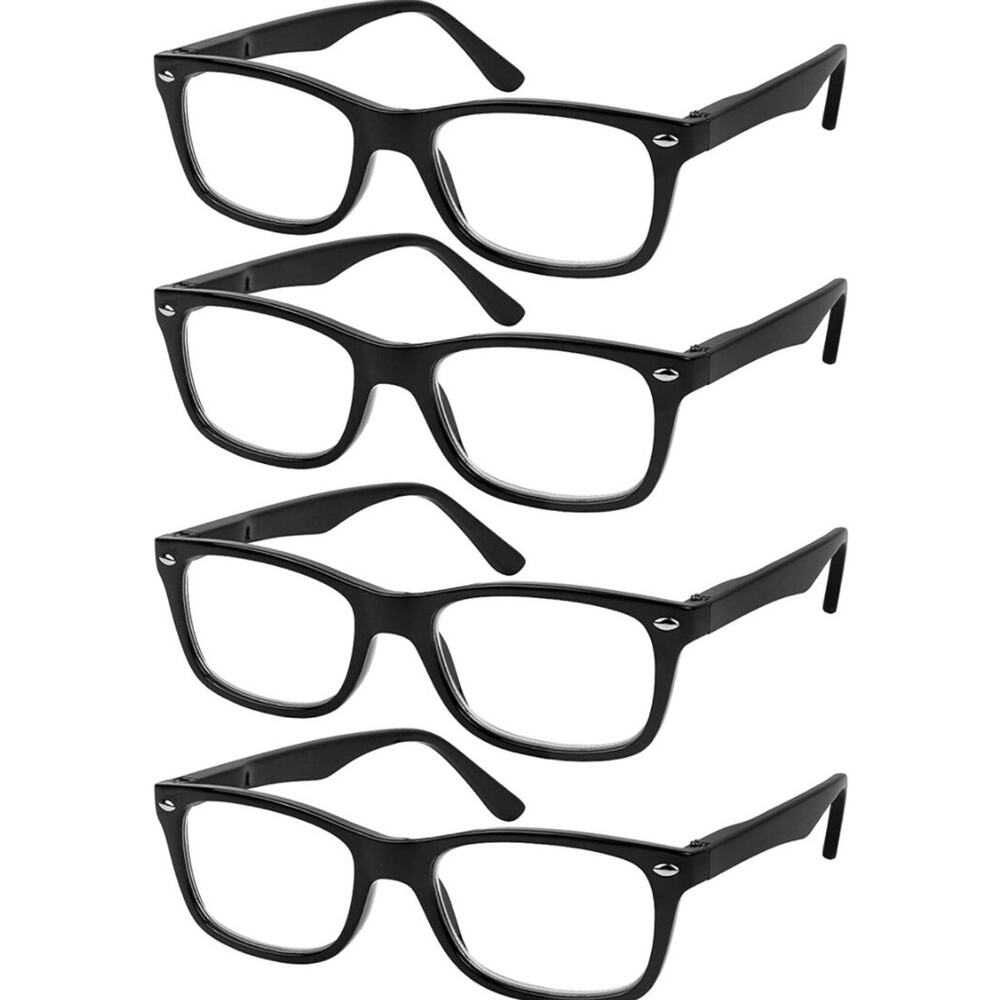 Reading Glasses Set of 4 Black Quality Readers Spring Hinge Glasses for Reading